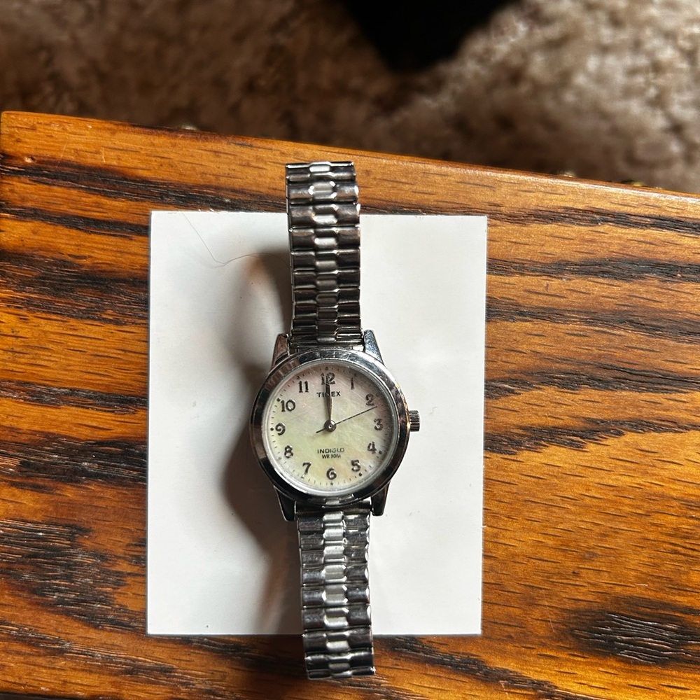Timex Silver Watch with White Dial